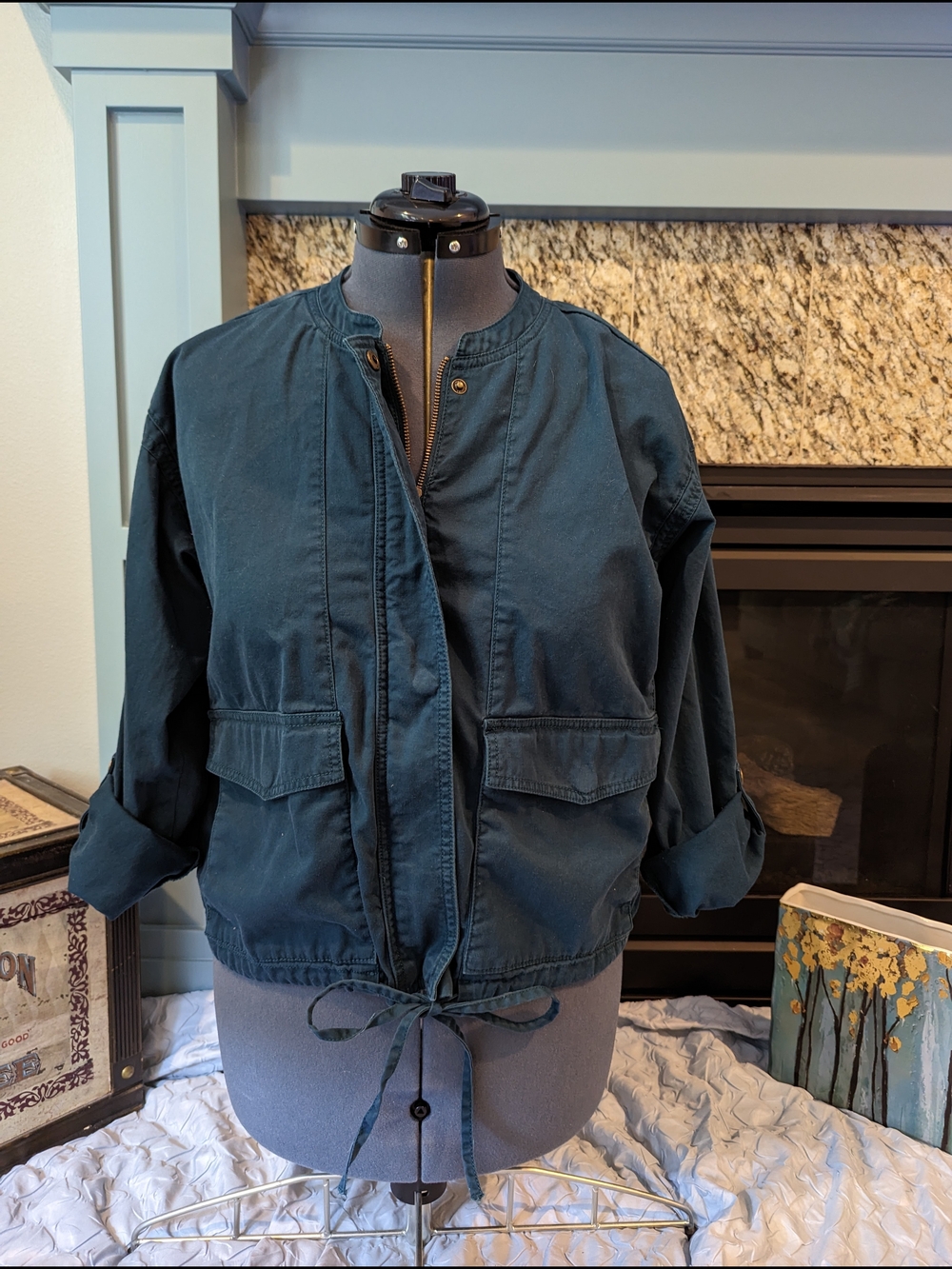 LOFT Teal Drawstring Hem Utility Jacket - L